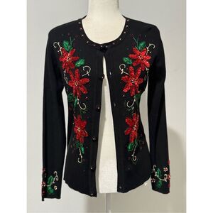 Theme Works by K.I.k.I.T embroidered beaded sequin Christmas sweater S